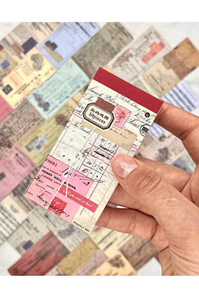 Genel Markalar Vintage Mektup ve Zarf Desenli 50 Yaprak Kırmızı Defter Sticke...