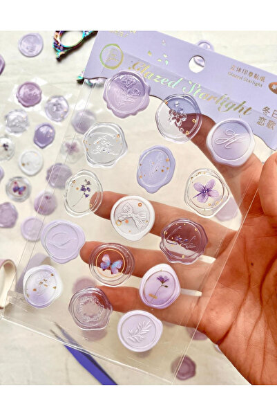 Kağıt Gemi Dükkan Glazed Starlight Tek Yaprak 3D Mor 15 Adet Sticker Mühür/Damga/Sanat Çıkartmaları/Etiket