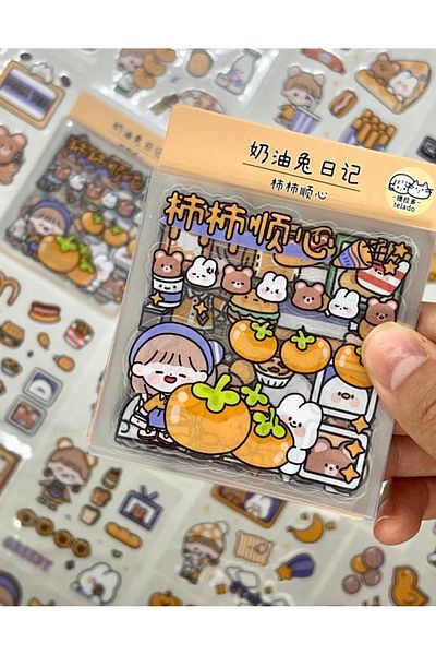Kağıt Gemi Dükkan Cute Girl And Friends Orange Transparent Pet 20 Sheets Sticker Set / Decal / Bullet Journal