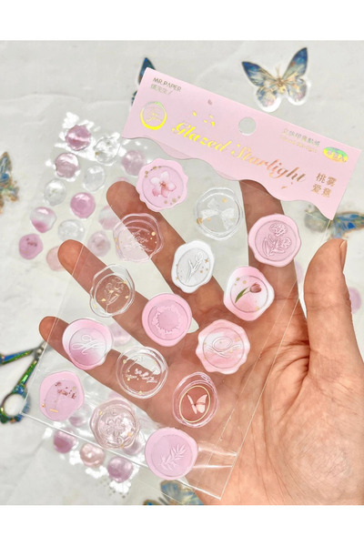 Kağıt Gemi Dükkan Glazed Starlight Tek Yaprak 3D Pembe 15 Adet Sticker Mühür/...