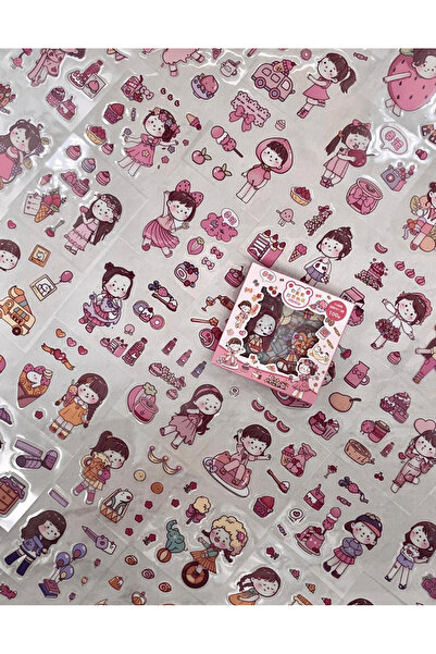 Kağıt Gemi Dükkan Çilek Kız Ve Nefis Tatlılar 100 Yaprak 500 Adet Mini Kutu Şeffaf Pet Sticker Seti/Etiket/Çıkartma