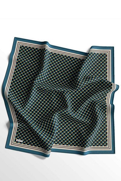 AFVENTE Turquoise Geometric Patterned Soft Cotton Scarf