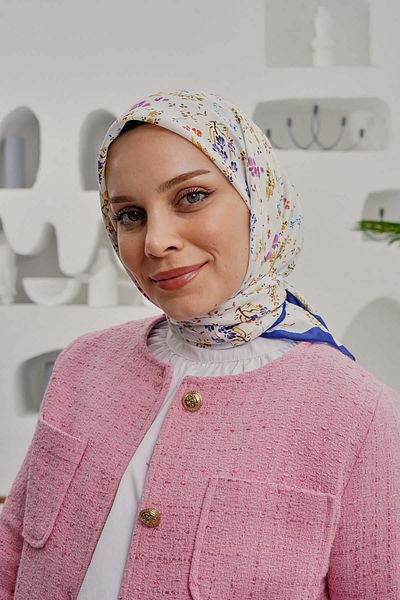 AFVENTE Eșarfă albastră din bumbac moale cu model de flori