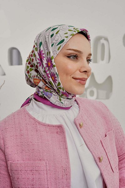 AFVENTE Pink Floral Patterned Soft Cotton Scarf