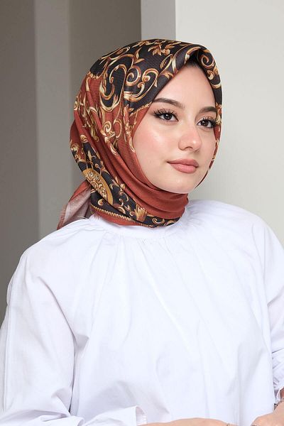 AFVENTE Ethnic Pattern Brown Cotton Scarf