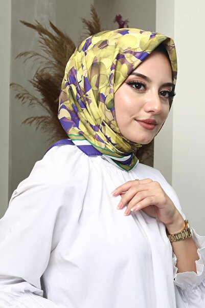 AFVENTE Μαλακό βαμβακερό κασκόλ με μοτίβο σε μωβ φύλλα