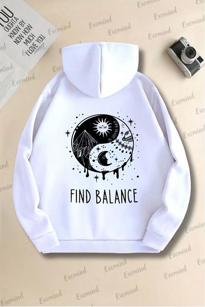 Evomind Sun and Moon Printed Unisex Oversize Hooded Sweatshirt