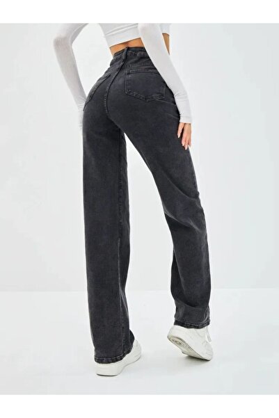 TRENDNATUREL Ψηλόμεσο Straight Fit Bucha Jeans - Palazzo Loose, Long Length