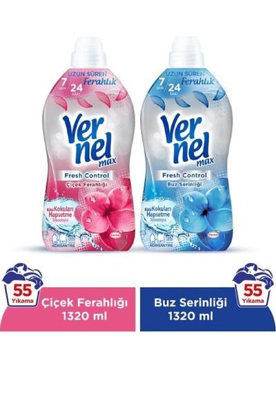 Vernel Max Konsantre Çamaşır Yumuşatıcısı 2 X 1320ml (110 YIKAMA) Çiçek Ferah...