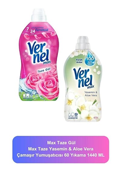Vernel Çamaşır Yumuşatıcısı Max Taze Gül Max Yasemin & Aloe Vera 60 Yıkama 1.44 L