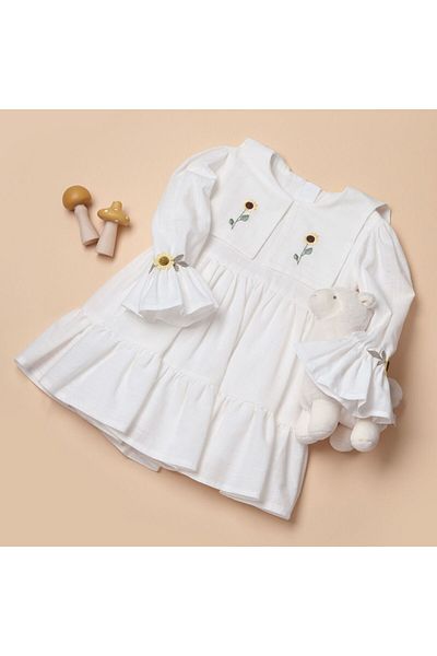 Little Pumpkin Rochie de zi de naștere specială pentru fetiță cu broderie Daisy, rochie de sărbătoare