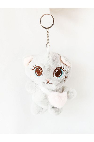 dudu kids Plush Cat Keychain - 13 Cm - Gray - Birthday Gift - Bag Ornament - Toy