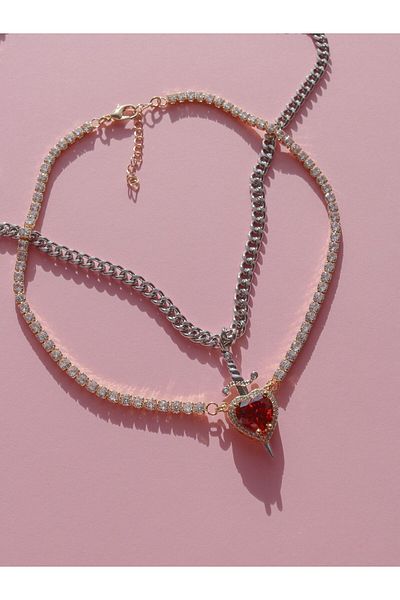 Reorah Collection Double Necklace Heart Guard / Heart Sword Necklace