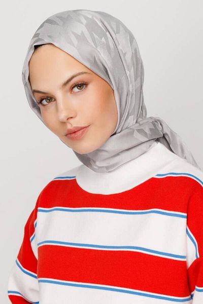 VALORSCARF Silver Gray Houndstooth Pattern Silky Jacquard Shawl