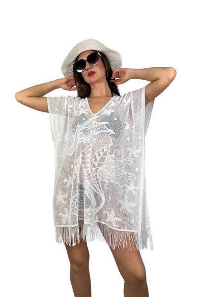 Sinhan Pareo Comfortable and Stylish Beach Dress Sea Horse Pattern - White