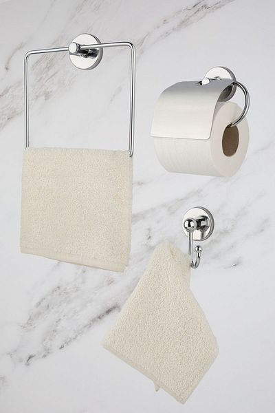 UG Home Χρώμιο τετράγωνη κρεμάστρα για πετσέτες χρωμίου με φαρδύ κάλυμμα θήκη για χαρτοπετσέτα τουαλέτας Σετ κρεμάστρα ρόμπας 3 τεμαχίων
