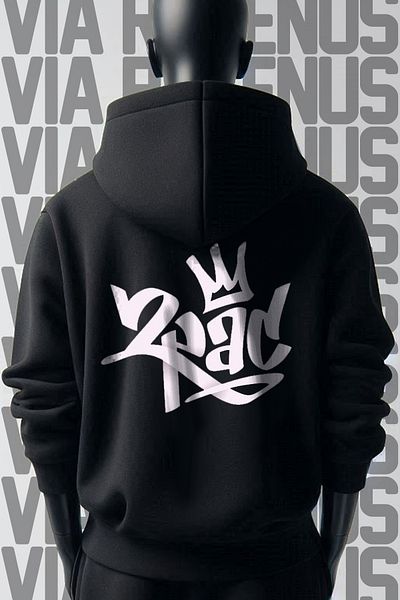 Vordevia Made of 3 Thread - Front and Back Printed Wide Fit Black Hooded Sweatshirt
