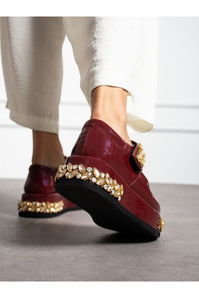 Alemdar Shoes Бордови лачени мокасини VORD - Дамски обувки с каменни детайли