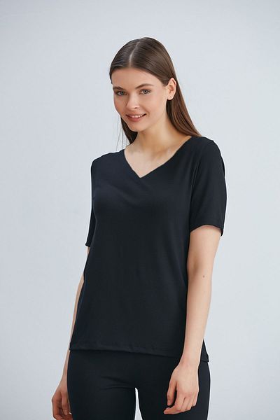 ÇAĞ MODA Set de pijamale pentru femei, tricotat din viscoză, cu decolteu în V, cu mâneci scurte