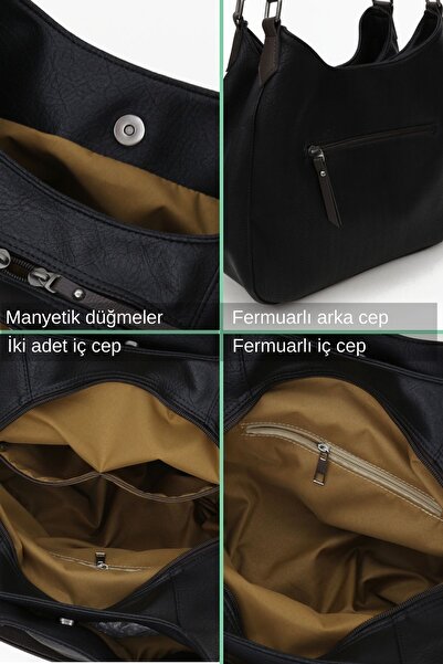 Cappadocia Vintage Geantă de umăr casual din piele PU neagră fumurie pentru femei Myra Geantă de mână moale