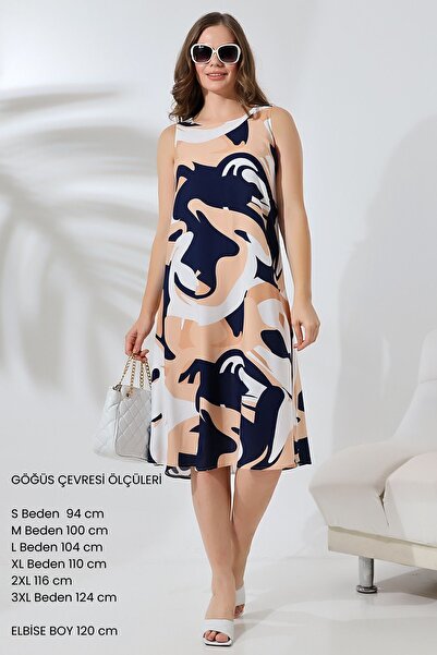 ÖNE BUTİK LİKAPA KADIN YAZLIK VİSKON KOLSUZ MİDİ BOY ELBİSE