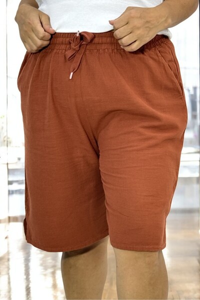 yagmurberen Plus Size FLAMLI Linen Shorts - Pockets and Elastic Waist