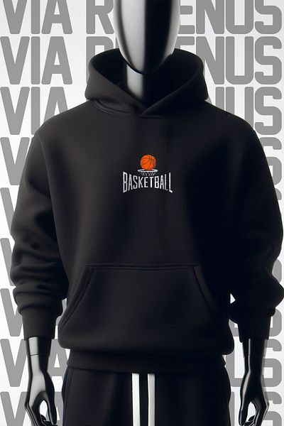 Vordevia Basketball Printed - 3 Thread Wide Fit Black Hooded Sweatshirt