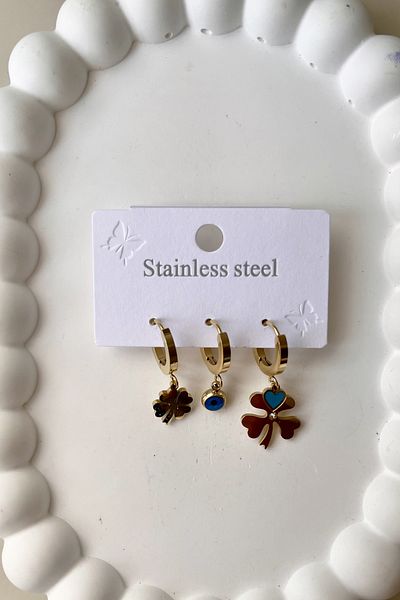 Fubena 1101 Model Steel Triple Earring Set