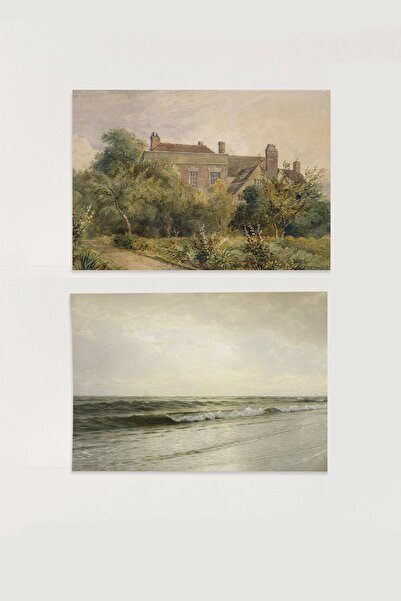 HOME DEKORİSTA Vintage 2'li Manzara Poster, Galeri Duvarı, Sanatsal Baskı