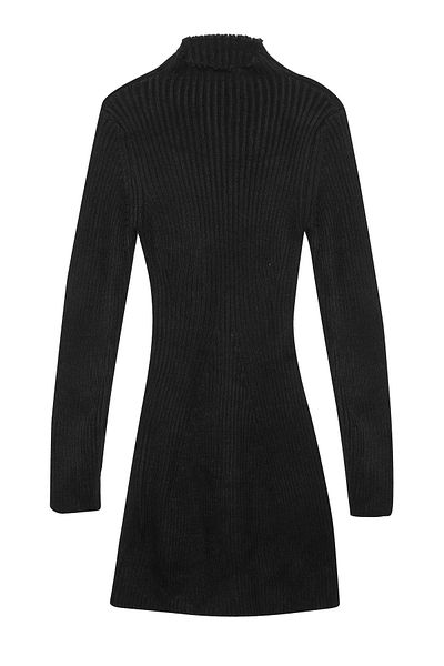 Quzu Rochie neagră cu gât rochie mini tricot - mânecă lungă
