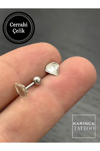 Karınca Piercing Diamond Motif Stone Detailed Helix Cartilage - Ear Tragus Conch Flat Piercing