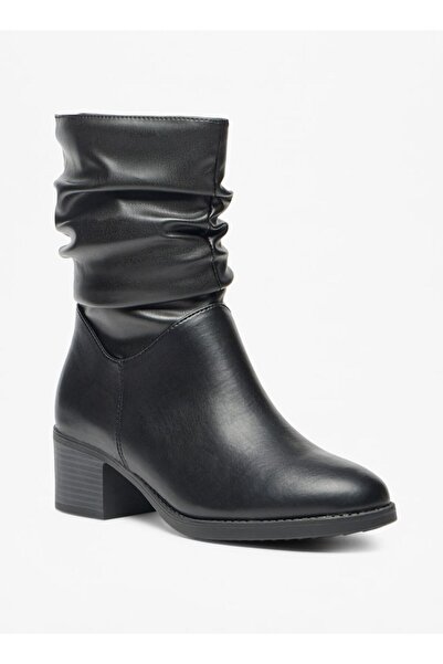 Celeste Women's Ruched High Shaft Boots with Zip Closure and Block Heels