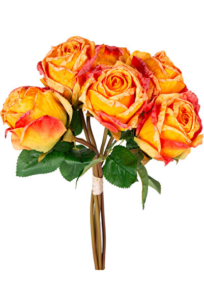 Herdekora وردة صناعية باقة 6 قطع أصفر-أحمر 37 سم.