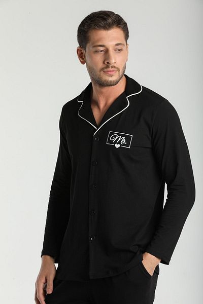 Moda Clubu Men's Black Pajama Set Mr. (Couple Pajama Combination Can Be Made)