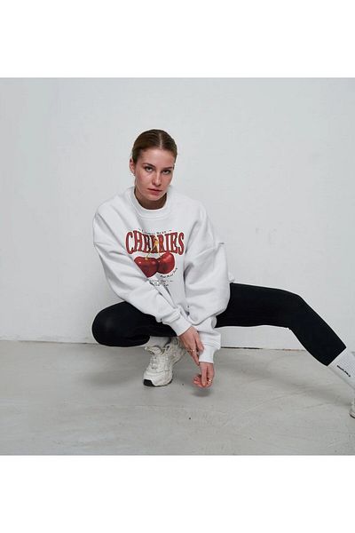 The Champ Clothing Λευκό φούτερ Oversize - Crew Neck, Fleece Cherries Printed