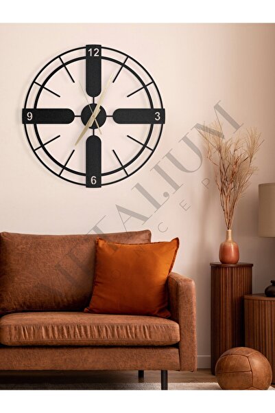Decorative Quiet Black Metal Wall Clock 45x45cm [1199-45x45]