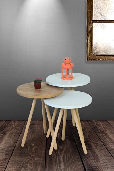 interGO Zigon Sehpa Ahşap Ayaklı Atlantik Çam Ve Beyaz