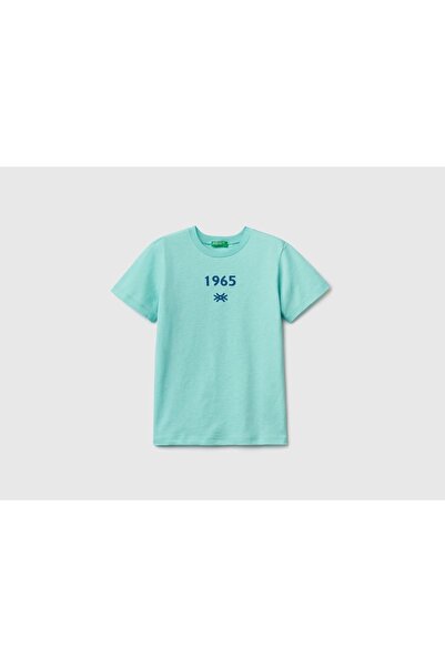 United Colors of Benetton Erkek Çocuk Su Yeşili Benetton Logolu T-shirt Su Ye...