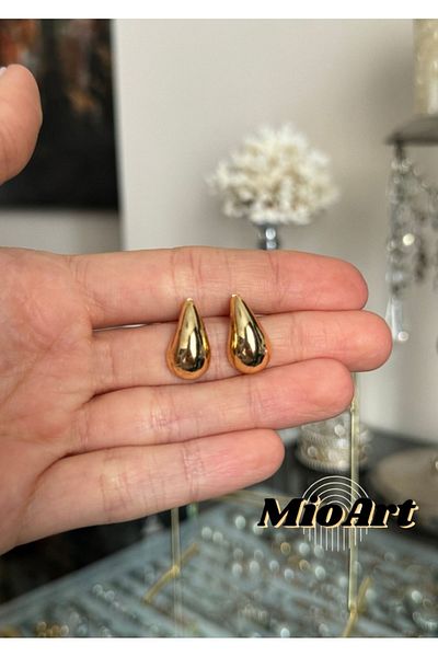 MioArt Women's Gold Trend Drop Small Mini 2 Cm Earrings