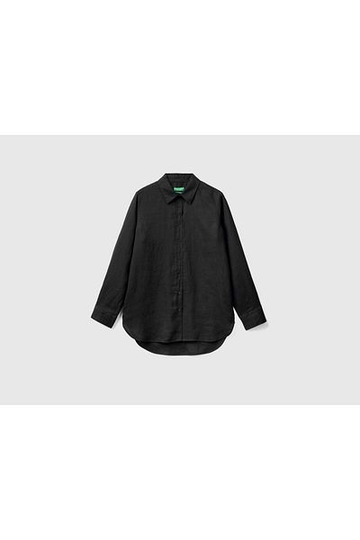 United Colors of Benetton Cămașă de damă din in negru - 100% in