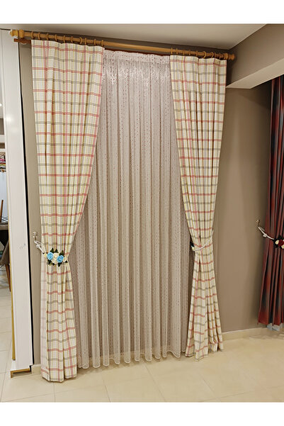 PANDA HALI 6 Parça tül & fon Mutfak Perde Seti (Rustik)  Perde Kolay Takılabilir Modern Tasarım sık pileli