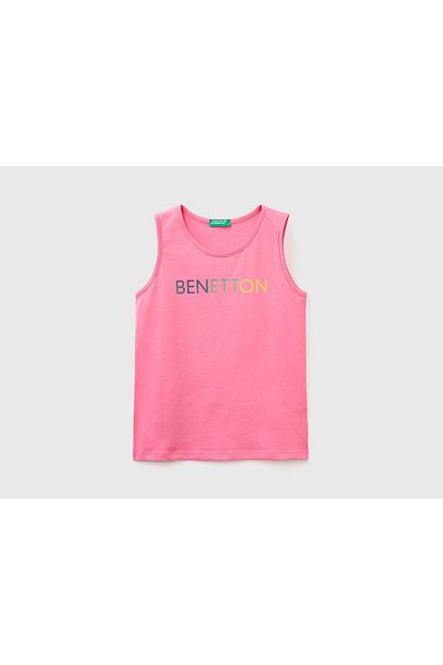 United Colors of Benetton Kız Çocuk Fuşya Simli Benetton Yazılı Atlet