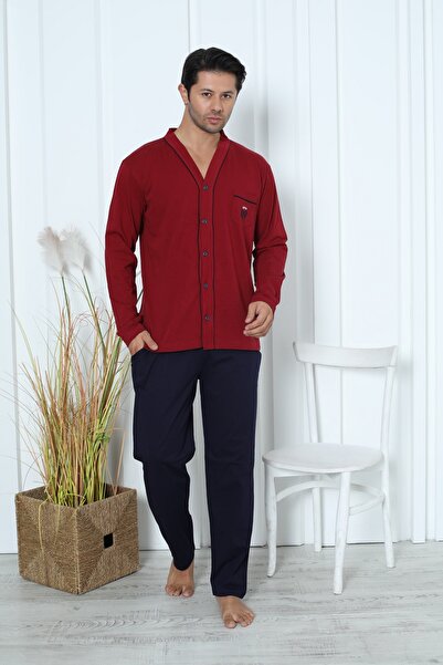 KAPİTEX Σετ ανδρικών πιτζάμες με μακριά μανίκια και τσέπες με κουμπιά σε μπλε...