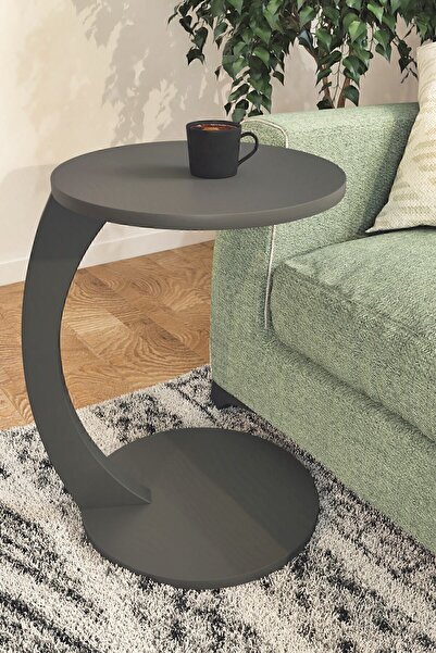 interGO Tekerlekli C Sehpa Koltuk Sehpası Yan Sehpa Zigon Sehpa Servis Sehpası - Antrasit Gri