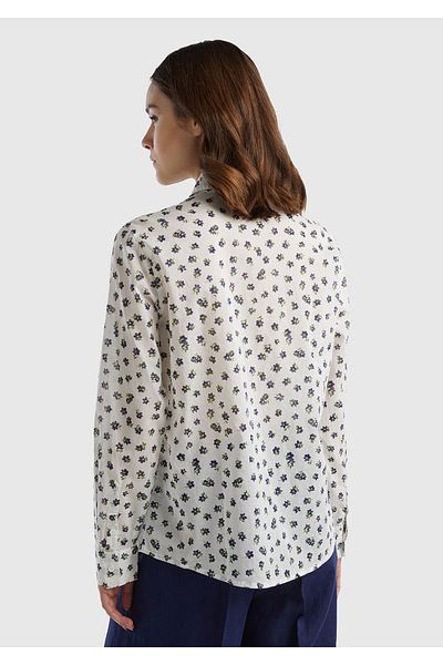 United Colors of Benetton Cămașă de damă 100% bumbac cu model mixt crem