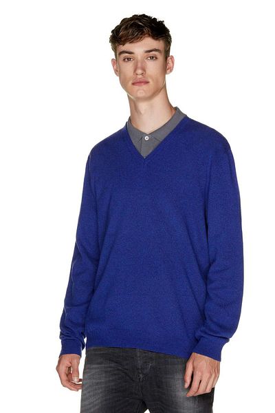 United Colors of Benetton Мъжки пуловер от мериносова вълна с V-образно деколте - 311931002U4407