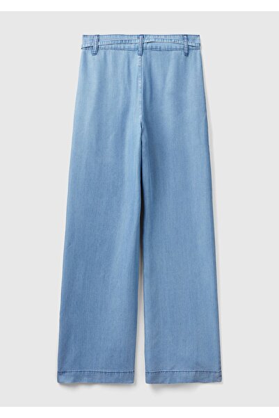 United Colors of Benetton Liyosel albastru cu centură - pantaloni de damă cu șnur cu talie lată