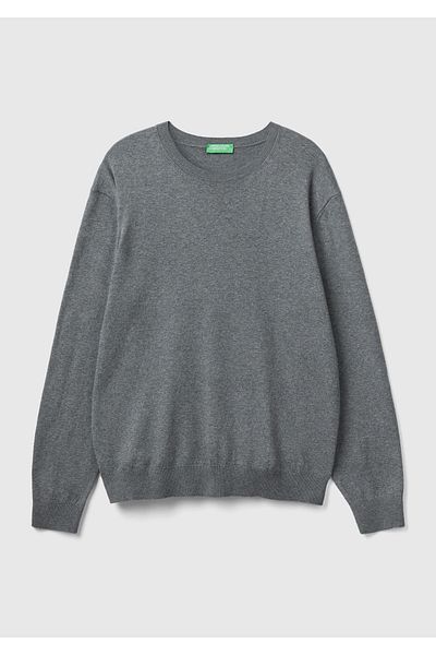 United Colors of Benetton Men's Anthracite Melange Cotton Basic Sweater