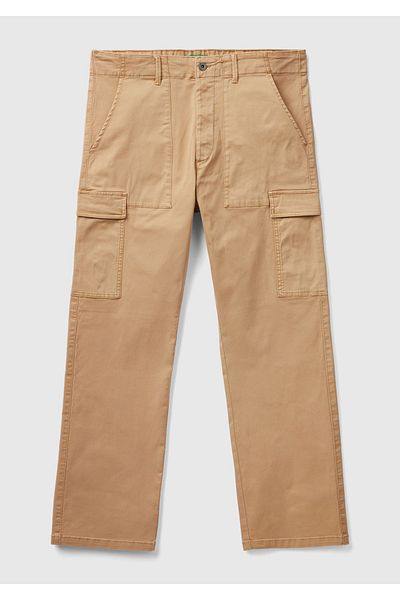 United Colors of Benetton Ανδρικό ελαστικό βαμβακερό παντελόνι Cargo - Tan Denim