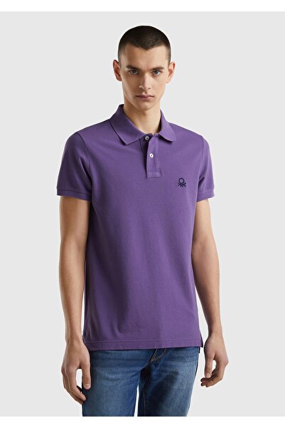 United Colors of Benetton Ανδρικό μπλουζάκι Polo Purple Slim Fit - Κοντό μανίκι